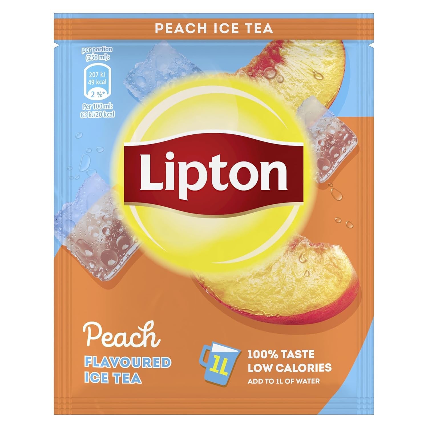 Lipton Peach Iced Tea Set, rafraîchissant pour toute la famille, 18 sachets de thé, poudre de brassage maison