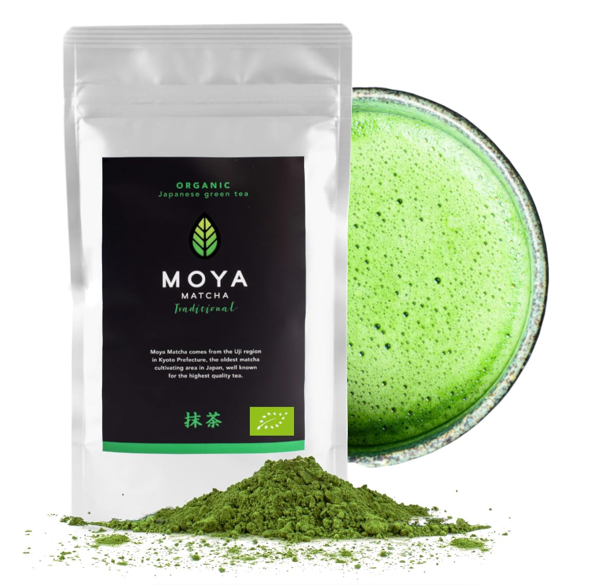 Moya Matcha ceai organic pudră verde | 100 g calitate tradițională de ceremonie 30 g | Cultivat și recoltat organic în Uji, Japonia | Perfect pentru a fi băut cu apă, latte matcha, smoothie-uri și limonade