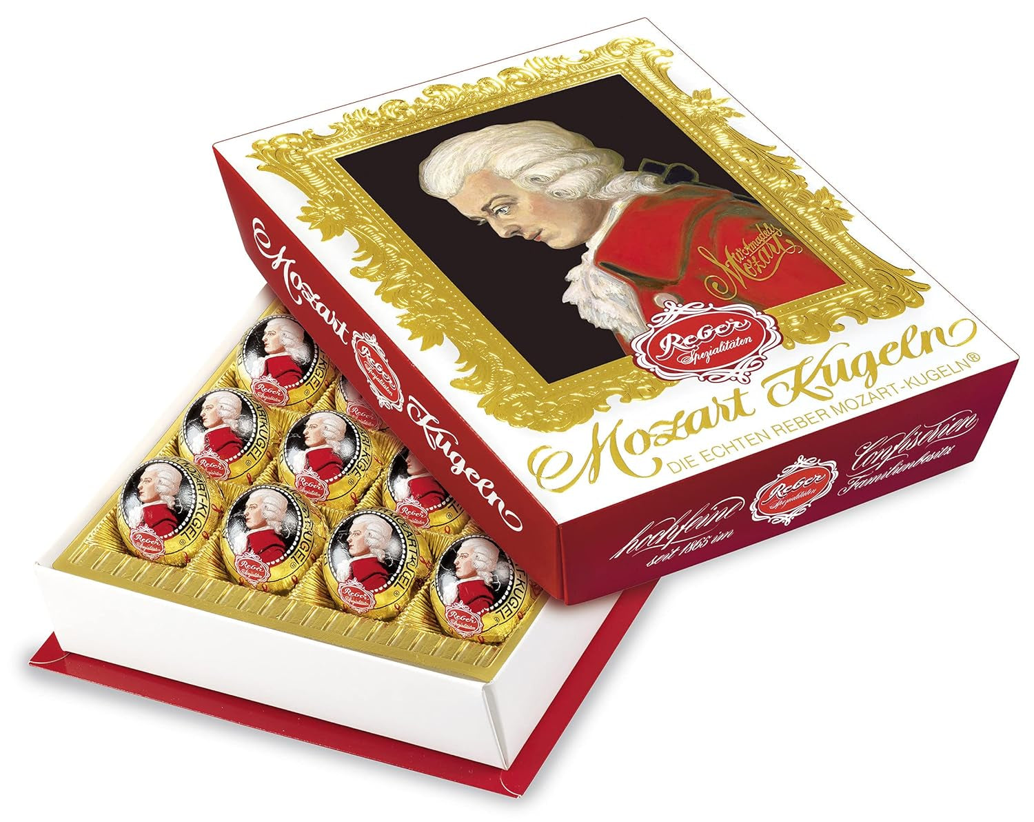 Boules Reber Mozart au chocolat noir, pack de 6 avec pâte d'amande et nougat, vegan - 1 x 120 g