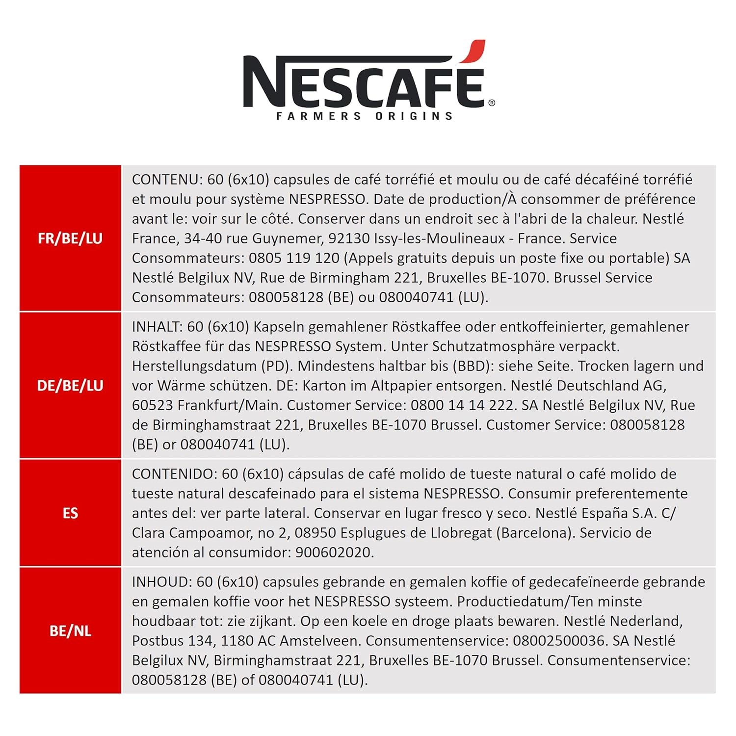 NESCAFÉ Farmers Origins Africas Ristretto 6 x 10 capsules de café - Capsules de café pour machines Nespresso