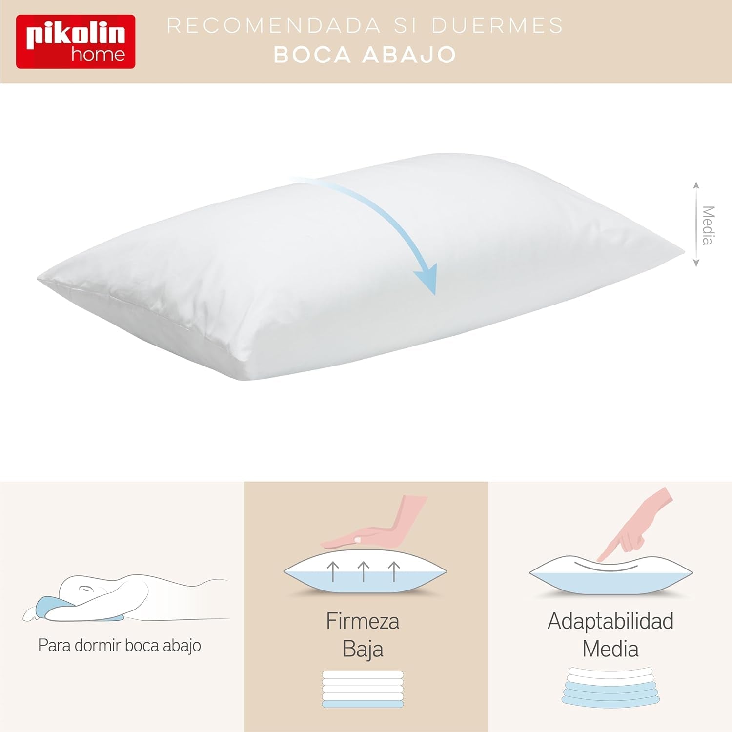 Pikolin Home Lot de 2 oreillers en fibres hypoallergéniques Housse extérieure en coton anti-acariens - Fermeté réduite pour le dormeur inférieur 60 cm 60 X 40 cm Naty Shop Oreillers standard