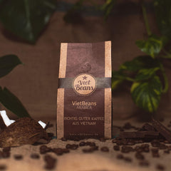 VietBeans 100% Arabica Whole Kaffeebohnen - Espresso Beans säurearm - Fruchtiger Hochlandkaffee mit Nebennote Karamell und Honig - Leicht bittere Süße - 250g
