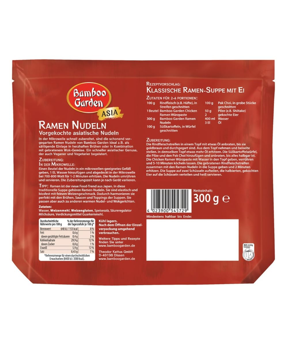 Bamboo Garden - Nouilles ramen précuites | Prêt en 2 minutes | Végétaliens | 300g dans un sachet