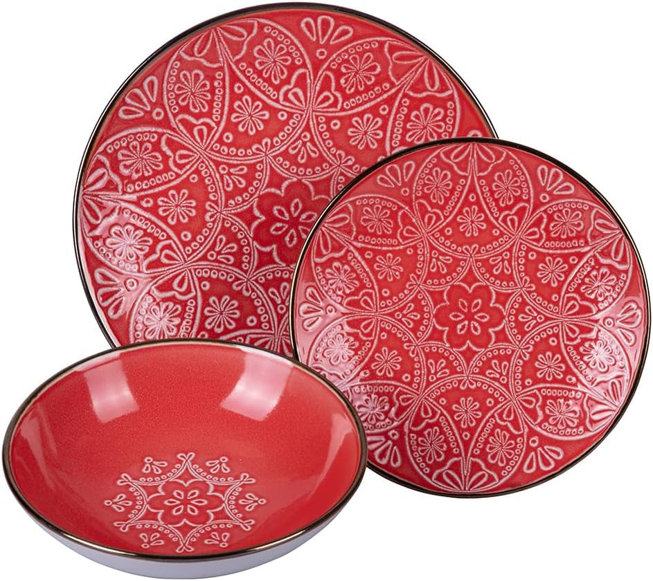 Service de table en grès 12 pièces, 4 assiettes en 4 designs différents, Baku Sunset