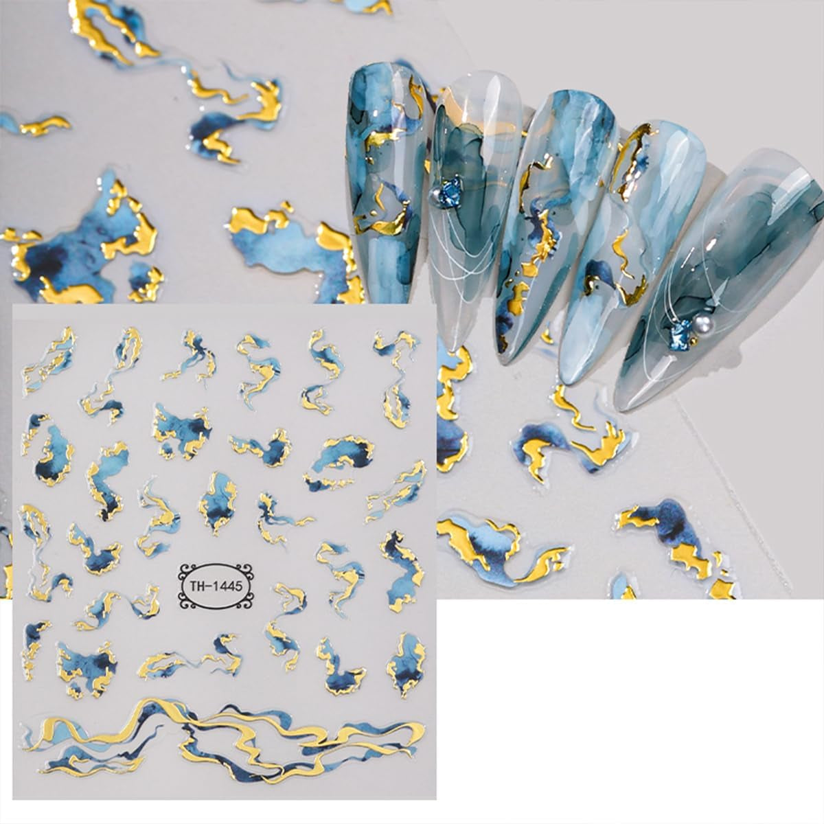 JMEOWIO Nagelsticker Marmor French Tip 8 Blatt Nail Art Sticker Selbstklebend Nagelaufkleber Dekoration Nageldesign Zubehör