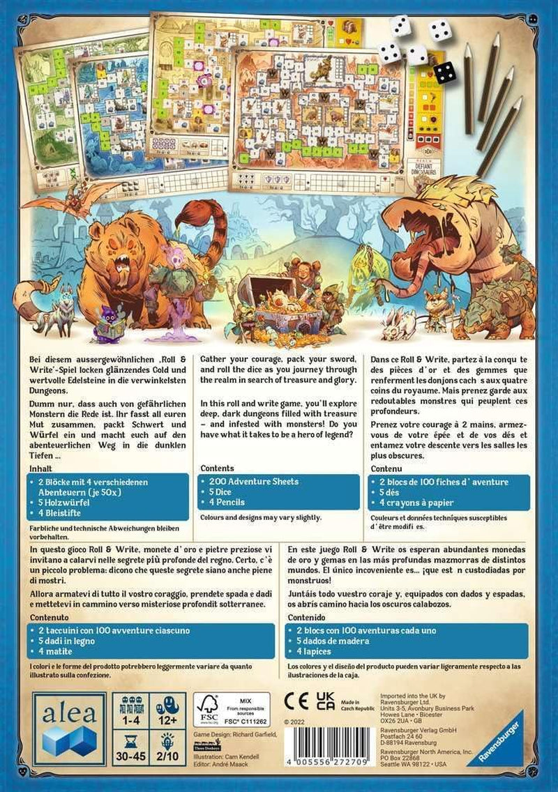 Ravensburger 27270 - Donjons, Dés et Danger, Jeu de stratégie Alea, Jeu de dés pour adultes, Jeu de roulement et d'écriture à partir de 12 ans