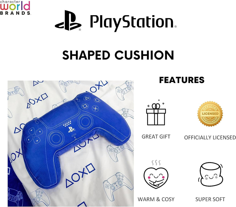 Character World : oreiller en forme de manette de Playstation sous licence officielle, design du combiné, oreiller en peluche | Parfaits pour la décoration d'une chambre ou d'un jeu, les oreillers standards bleus Naty Shop