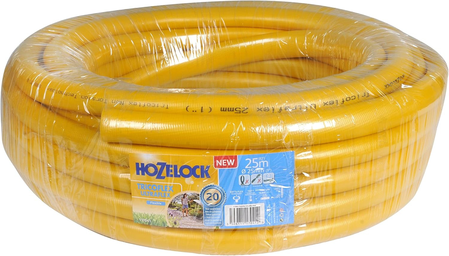 HOZELOCK - Furtun Tricoflex Ultraflex Ø 12,5 mm (1/2") 20 M: Furtun flexibil de grădină, rezistent la intemperii, la răsucire și îndoire, fabricat din 40% PVC reciclat [117002], galben