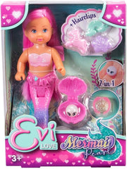 Simba Evi Love Mermaid Pearl Poupée sirène avec pinces à cheveux et perle secrète pouvant être utilisée avec un anneau, 12 cm, à partir de 3 ans
