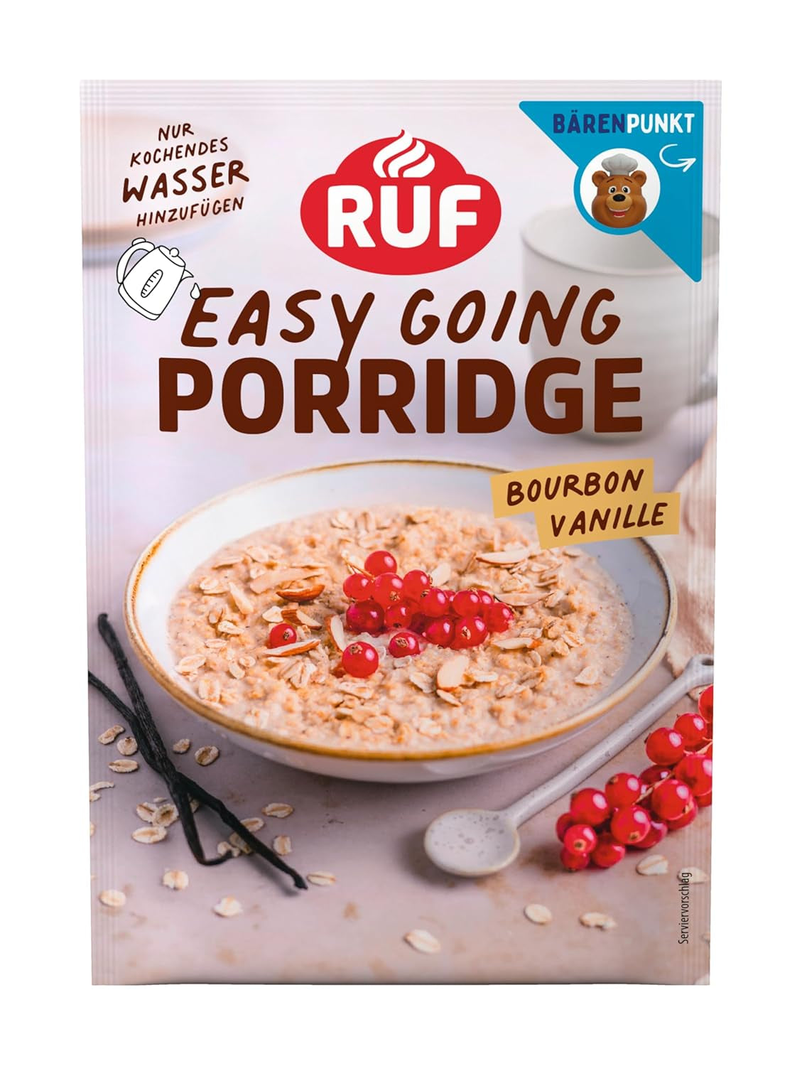 Gruau instantané RUF aux fraises et à la vanille, un repas d'été à base d'avoine prêt en 3 minutes, 1 sachet x 65g