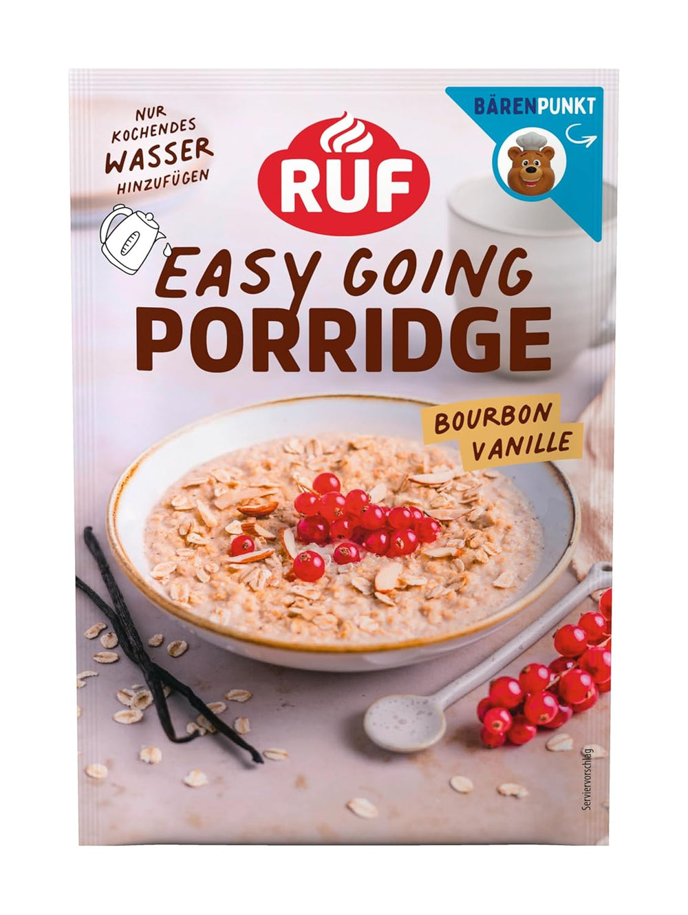 Gruau instantané RUF aux fraises et à la vanille, un repas d'été à base d'avoine prêt en 3 minutes, 1 sachet x 65g