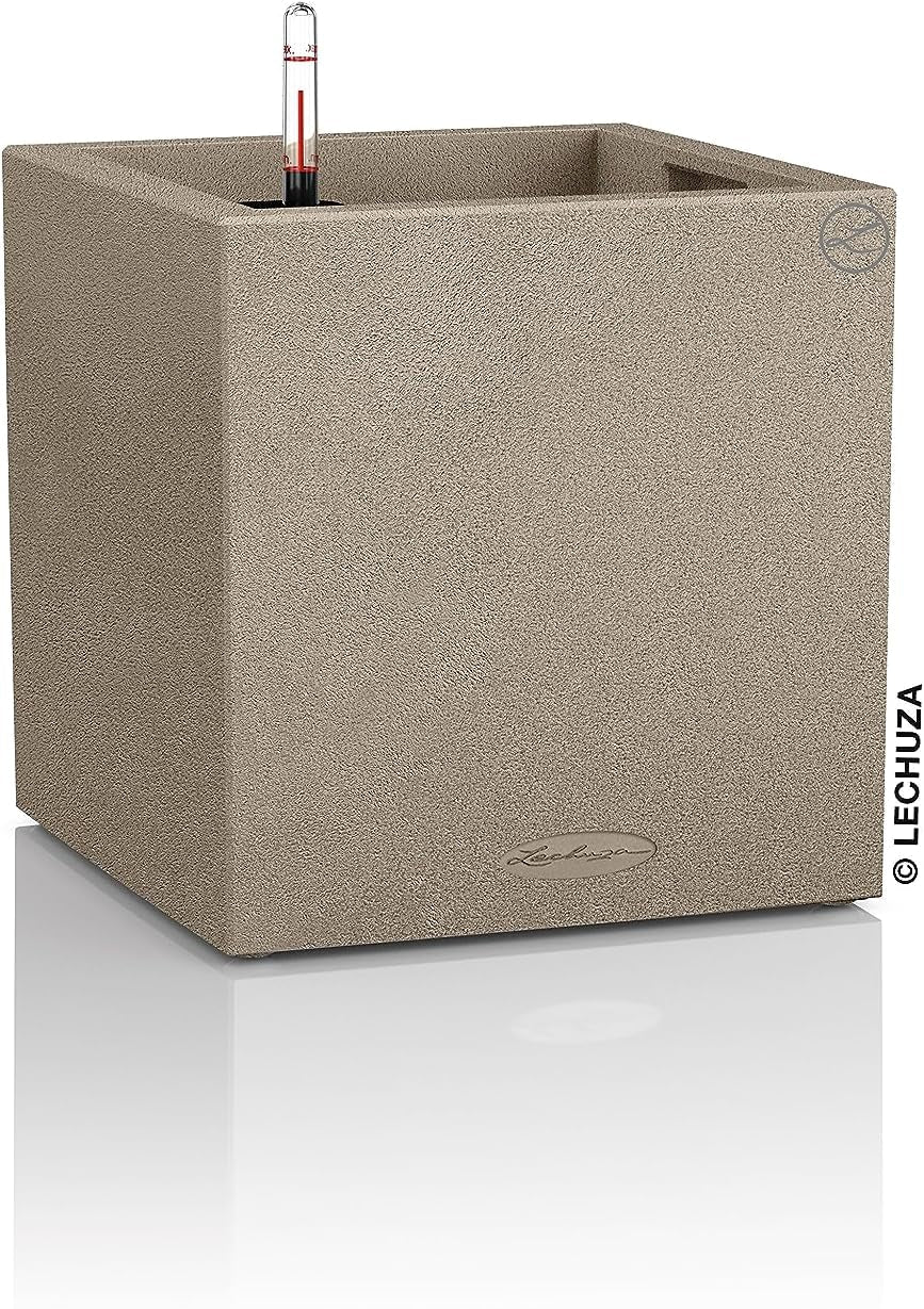 CANTO Jardinière en pierre 30 haut, Noir graphite, Plastique de haute qualité, Système d'arrosage inclus, Insert de plantation amovible, Pour intérieur et extérieur, 13602, 30x30x56 cm