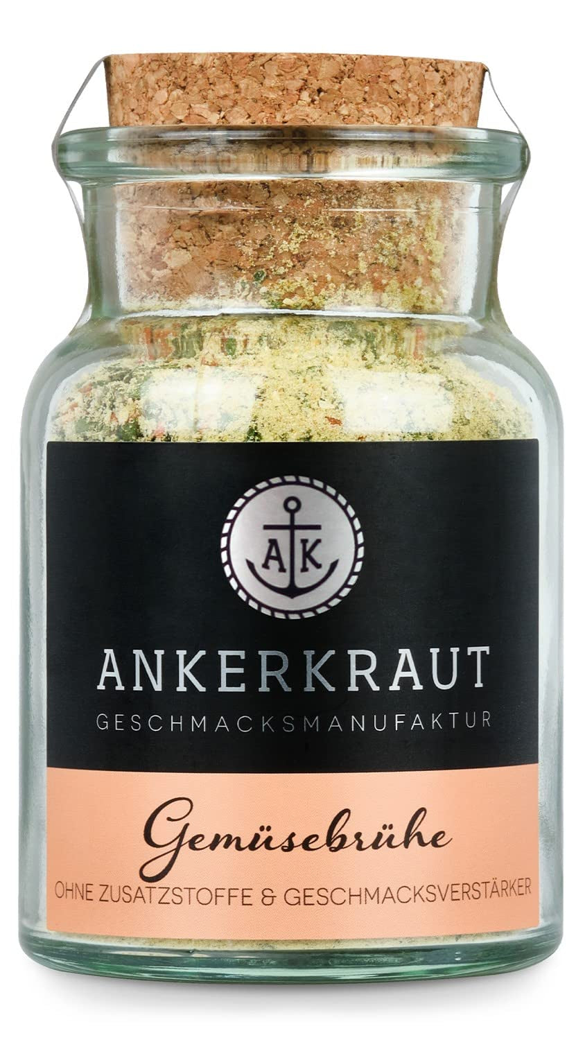 Ankerkraut Gemüsebrühe, ohne Gemsckverstärker, ohne Zucker, 90g dans un verre en liège, Mischung würzender Ingredient für Brühe