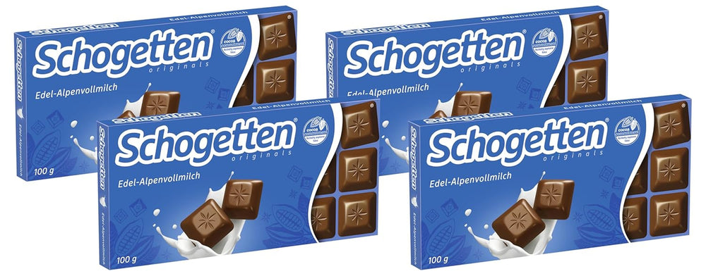 Tablette de chocolat au lait Schogetten Premium Alpine, 100 g, en portions individuelles. Un délice. Pièce par pièce.