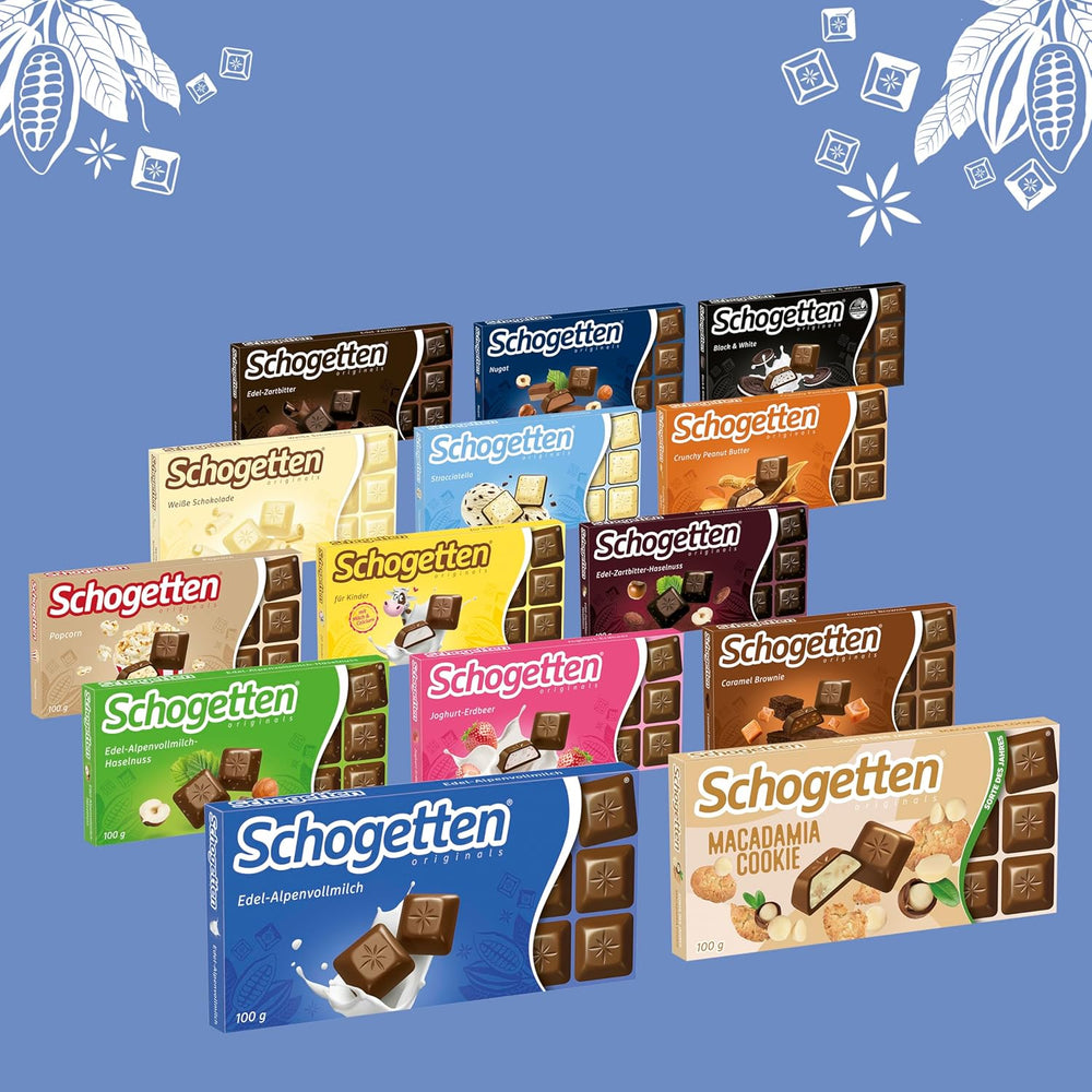 Tablette de chocolat au lait Schogetten Premium Alpine, 100 g, en portions individuelles. Un délice. Pièce par pièce.