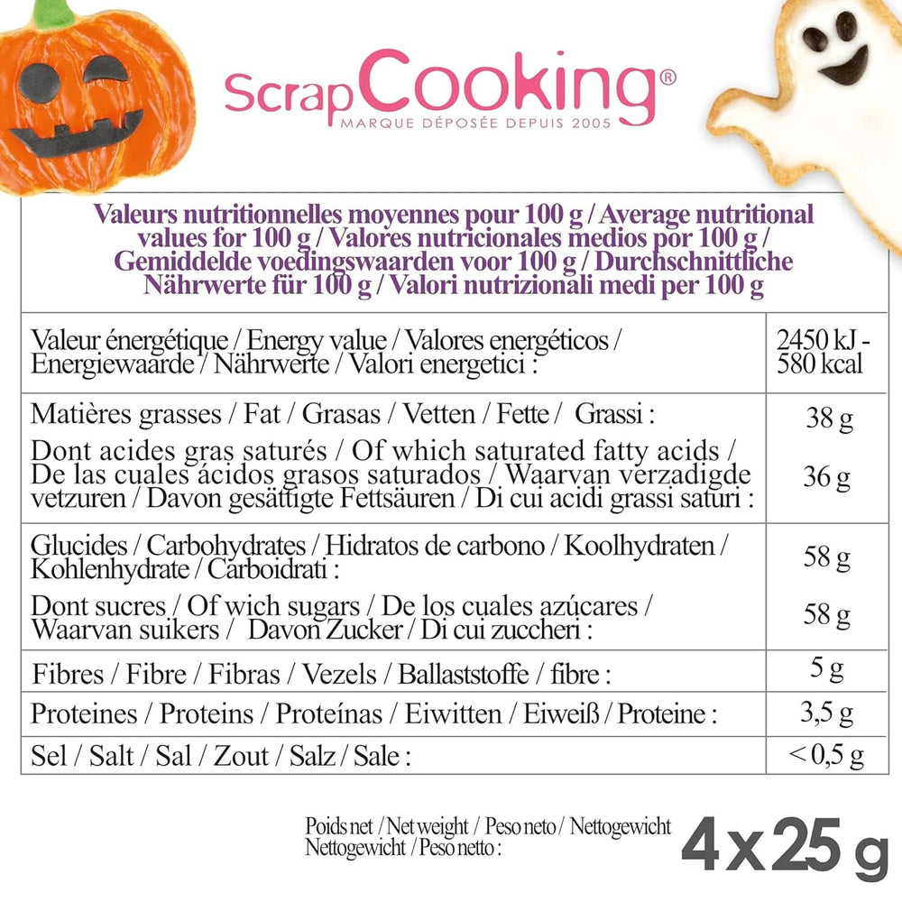 Scrapcooking - Lot de 4 Stylos Chocolat Halloween - Noir, Orange, Violet et Blanc, Écrivez et dessinez sur les Desserts, Gâteaux et Biscuits Naty Shop