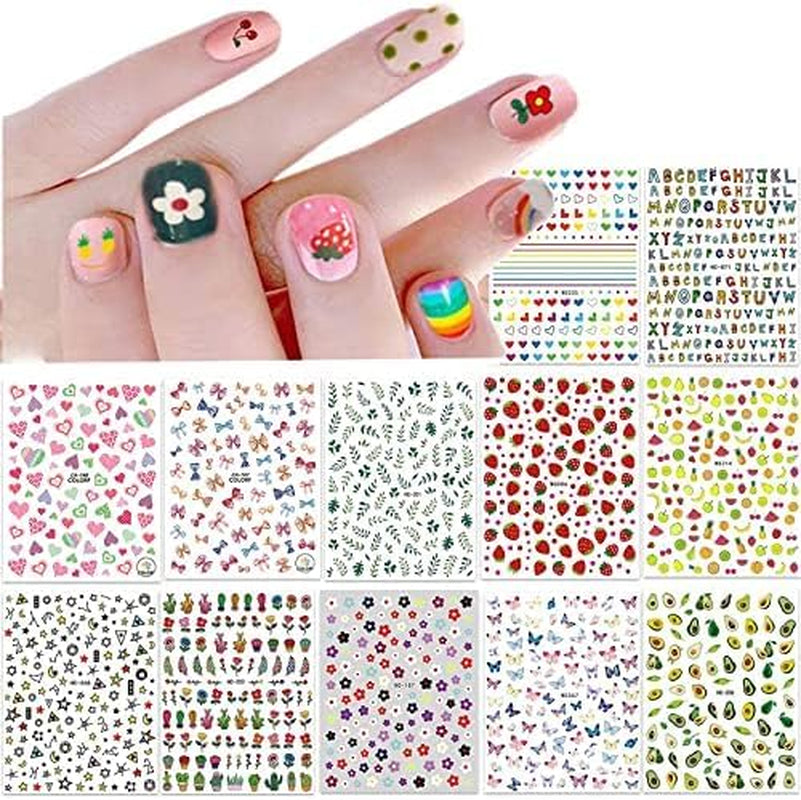 Autocollants pour ongles mignons pour enfants, 20 feuilles d'autocollants pour ongles 3D qui brillent dans le noir, fleurs colorées, décorations Nail Art, autocollants pour ongles, autocollants auto-adhésifs, accessoires de décoration DIY