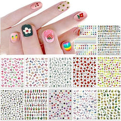 Autocollants pour ongles mignons pour enfants, 20 feuilles d'autocollants pour ongles 3D qui brillent dans le noir, fleurs colorées, décorations Nail Art, autocollants pour ongles, autocollants auto-adhésifs, accessoires de décoration DIY