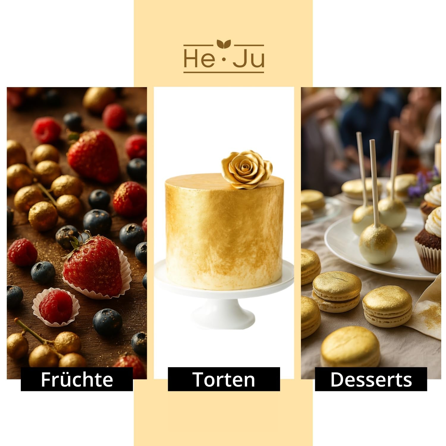 He-Ju Food Color Spray Gold 10g Poudre d'Or Comestible Vegan et Paillettes Comestibles Gratuites E171 pour Boissons