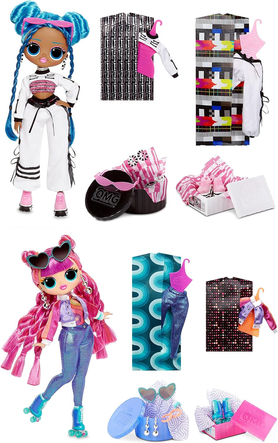 LOL Surprise OMG Fashion Doll 2er-Pack ROLLER CHICK & CHILLAX - Exklusive Puppen mit 40 Überraschungen inkl. Outfits und Accessoires - 2-in-1 Verpackungs-Spielset - Serie 3 - Für Kinder ab 4 Jahren