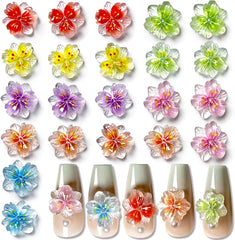 50Pcs 3D Blume Nagel Charms Nägel Zubehör Nageldesign Glitzersteine ​​​​Nailart Strasssteine ​​​​Fleur Nail Charms Lumineux Fleur Nail Art Charms Bunte Blumen Deko Nagel Steinchen Fleurs Nail Strass