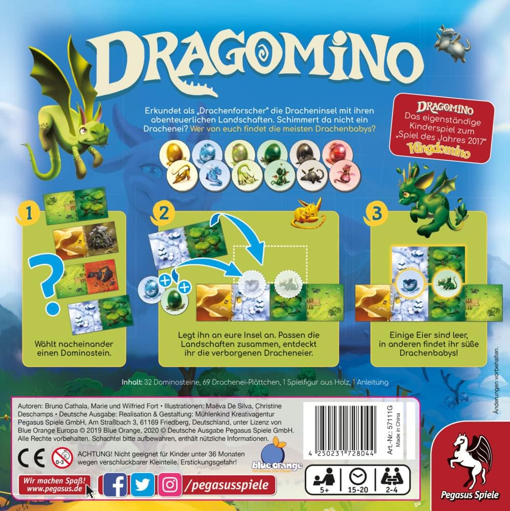 Pegasus Spiele 57111G - Dragomino *Jocul pentru copii al anului 2021*, Multicolor