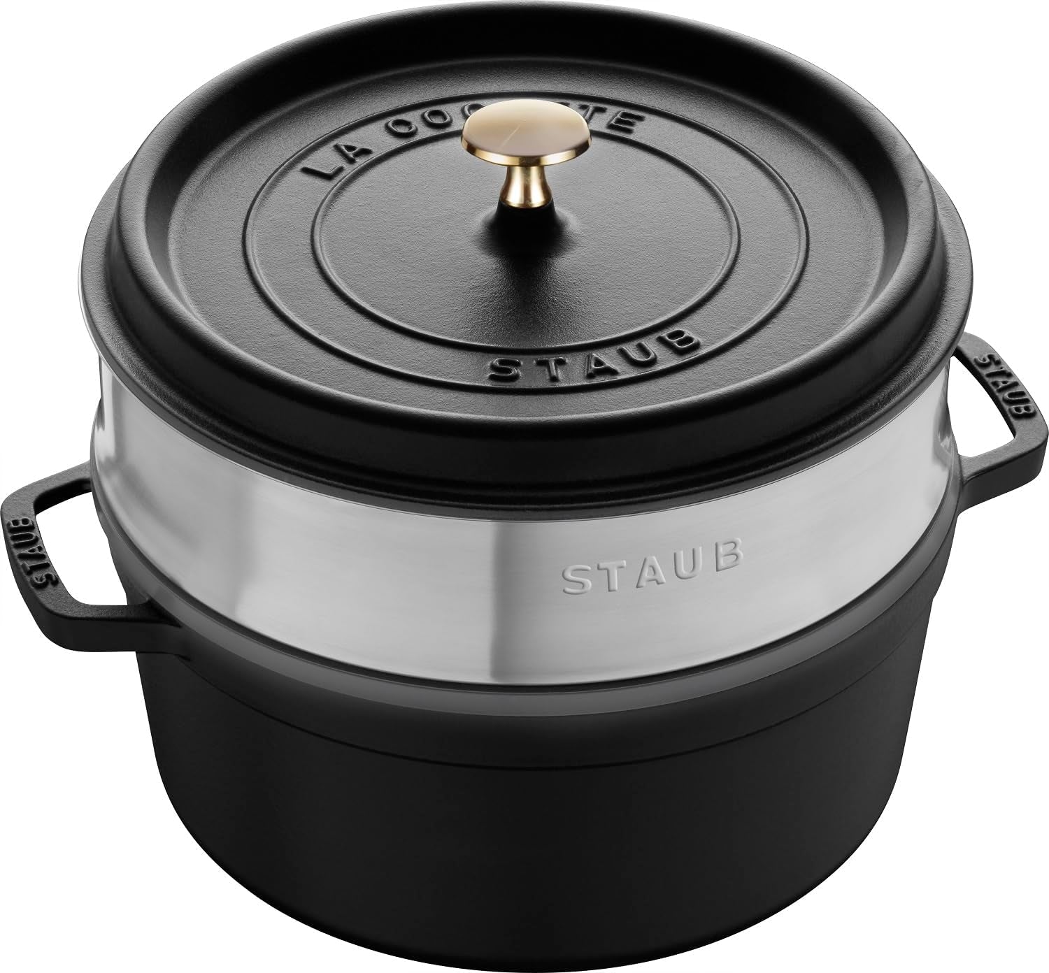 STAUB Gusseisen Bräter/Cocotte, Mit Dämpfeinsatz Aus Edelstahl, Rund 26 Cm, 5.2 L, Aromaregen Funktion Für Optimale Befeuchtung, Für Alle Herdarten Inkl. Induktion & Backofen, Kirschrot, Rot Moules et plaques à pâtisserie Naty Shop Schwarz
