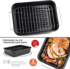 Russell Hobbs CW9161 Romano 34Cm Bräter en émail - Mit Gitter, Rechteckige Auflaufform Mit Rost, Spülmaschinenfest Ofenform, Grill Auflaufform, Bratform Für Backofen Ofenbeständig Bis 230 Degree Moules et plateaux pour la cuisson Naty Shop