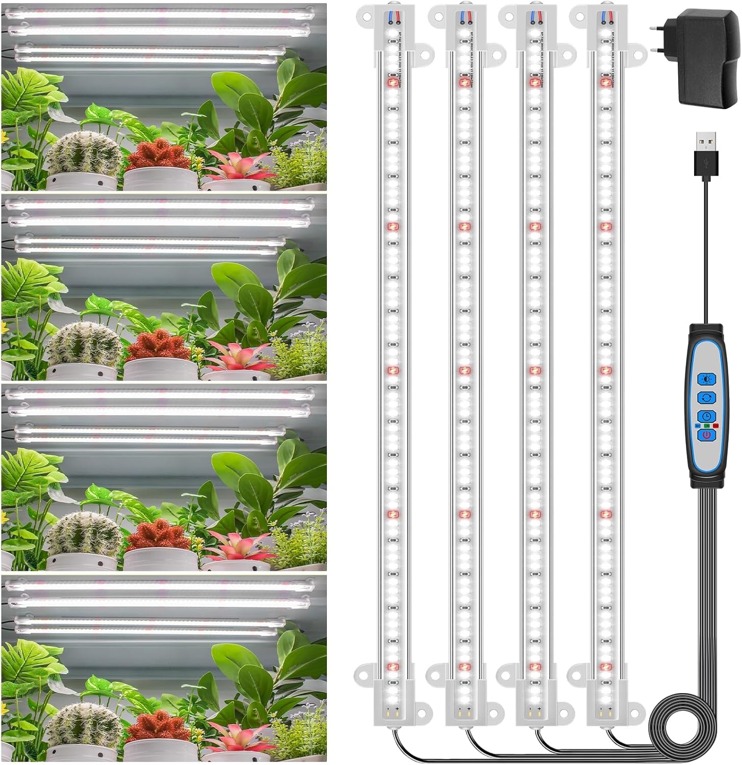 Wiaxulay Lampe LED à Spectre Complet pour Plantes 6000K à Spectre Complet pour Plantes d'intérieur avec minuterie de 6/12/16 Heures 5 Niveaux réglables pour étagère de Plantes succulentes hydroponiques 2 pièces