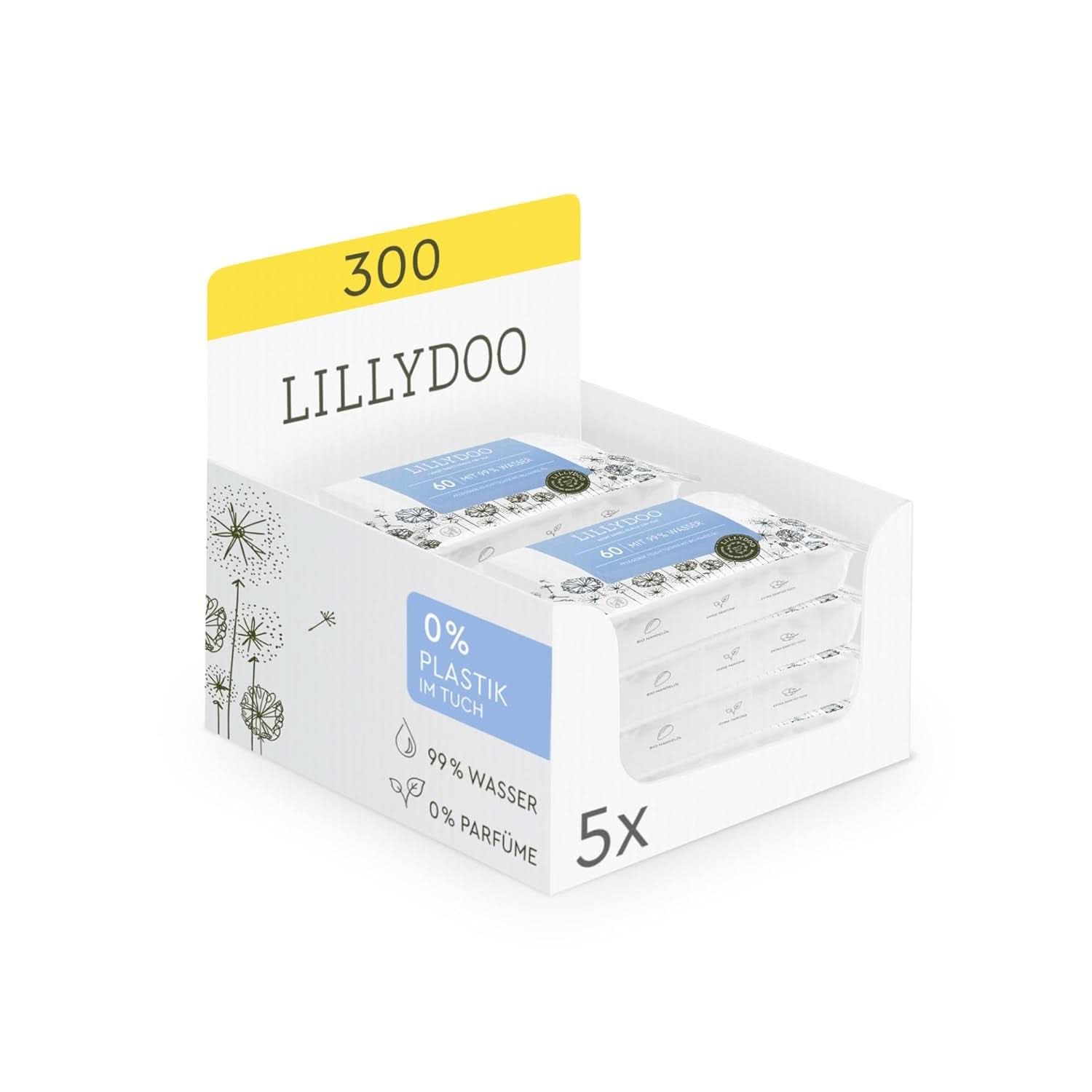 LILLYDOO Baby Feuchttücher Mit 99% Wasser, 10 X 15 Stück (150 Feuchttücher), 100% Plastikfreies Tuch, Ohne Parfüme & Mild Wie Watte Und Wasser (FSC Mix) Servetele Umede Bebelusi Naty Shop 60 Stück (5Er Pack)