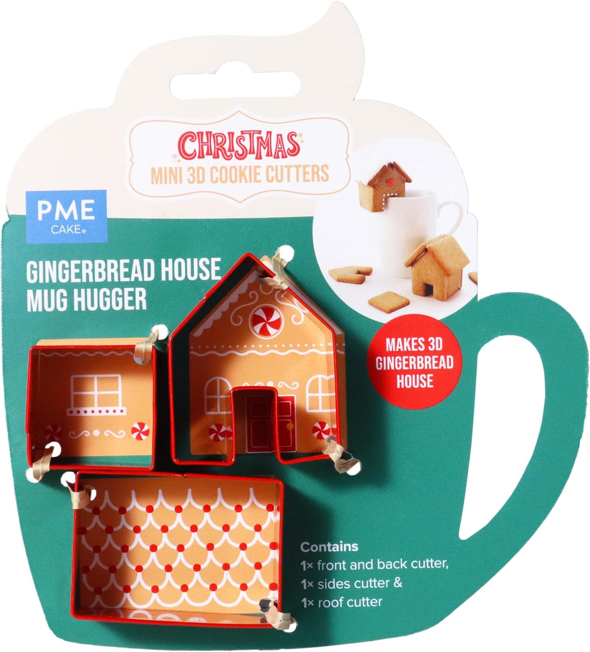 Lot de 3 emporte-pièces de Noël, mini maison en pain d'épices, chauffe-tasse, rouge