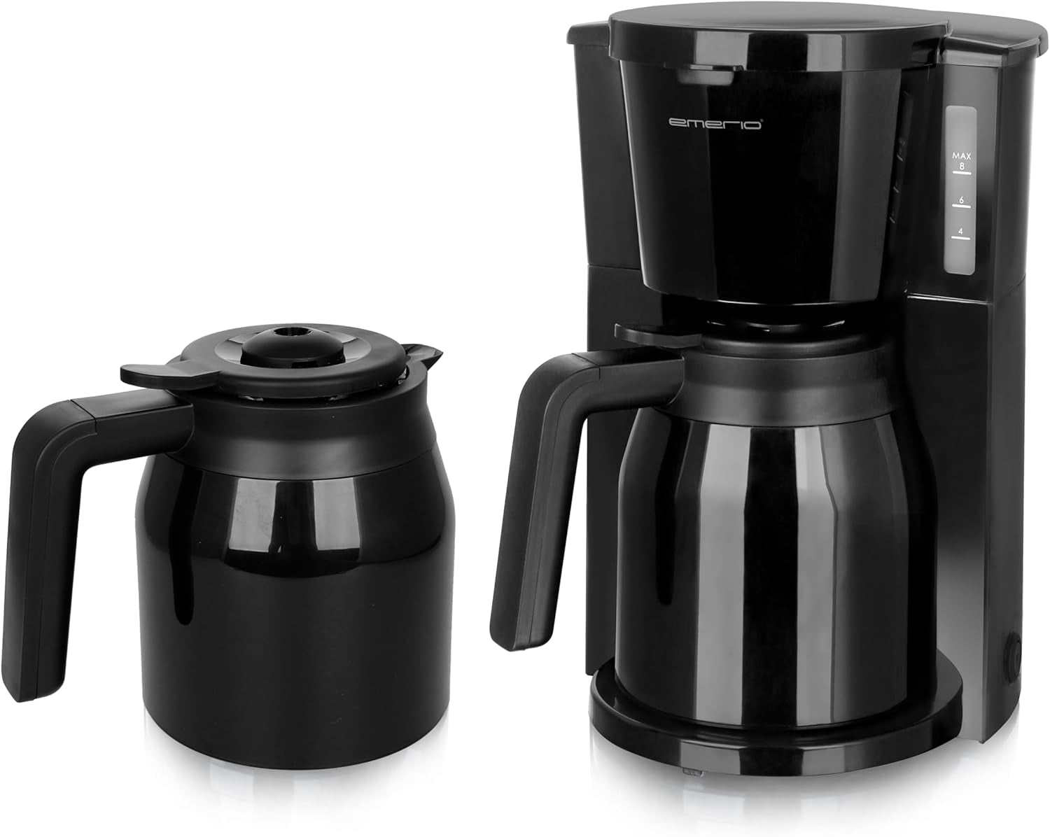 Emerio CME-122933, Cafetière filtre, 1,25 L pour jusqu'à 10 tasses de café frais, filtre amovible permanent, fonction anti-goutte, carafe en verre, arrêt automatique, 1000 watts, noir/argent
