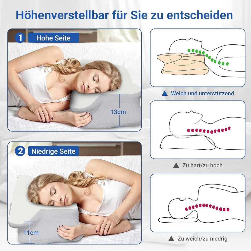 NVKHG Oreiller en mousse à mémoire de forme Oreiller ergonomique pour la nuque, oreiller en mousse à mémoire de forme pour dormir sur le côté, le dos et le ventre pour améliorer la qualité du sommeil, oreillers orthopédiques cervicaux 60X41X13/11Cm Naty Shop