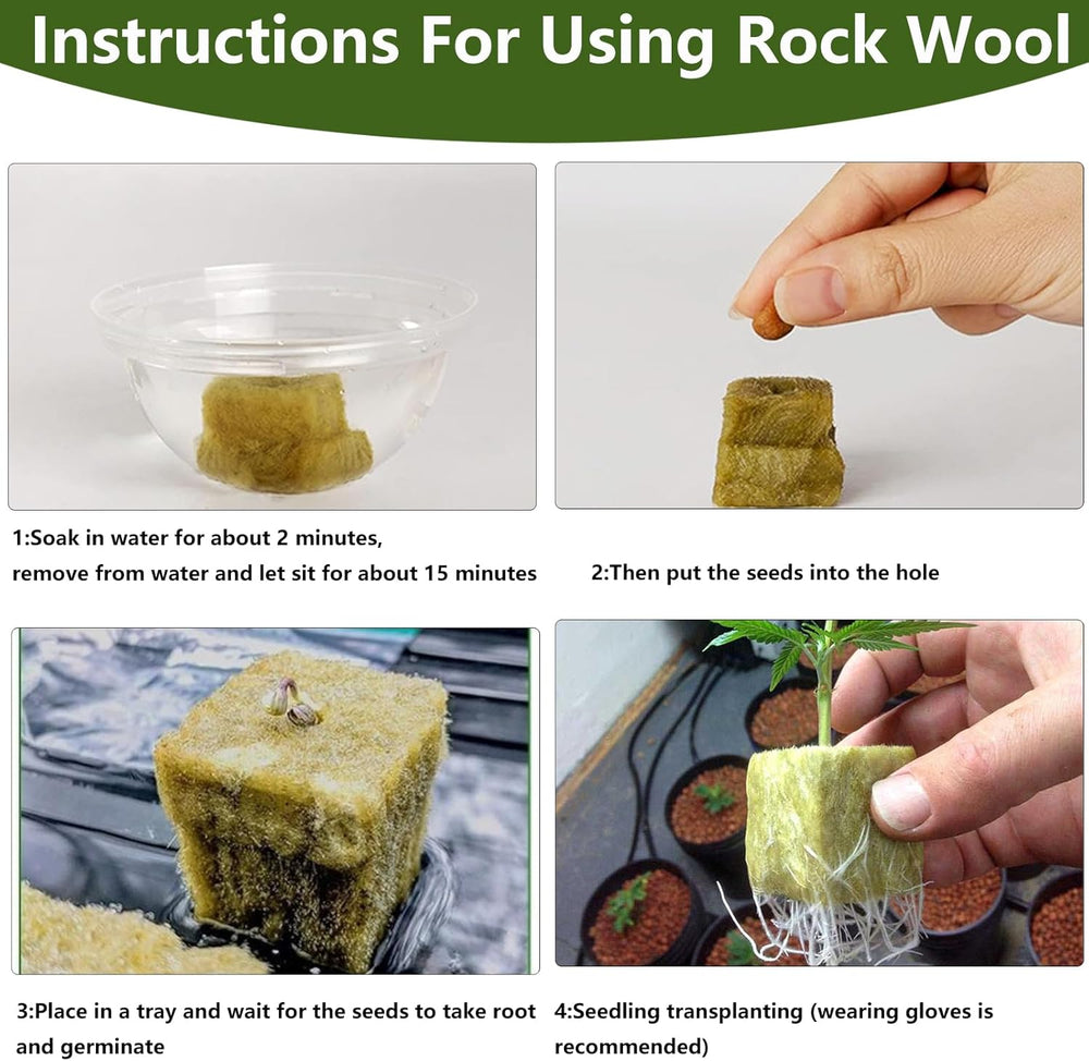 Lot de 50 tapis de culture en laine minérale, cube de laine minérale, isolation en laine minérale, tapis de culture en laine minérale avec ciseaux et gants pour culture hors sol, culture hydroponique et transplantation