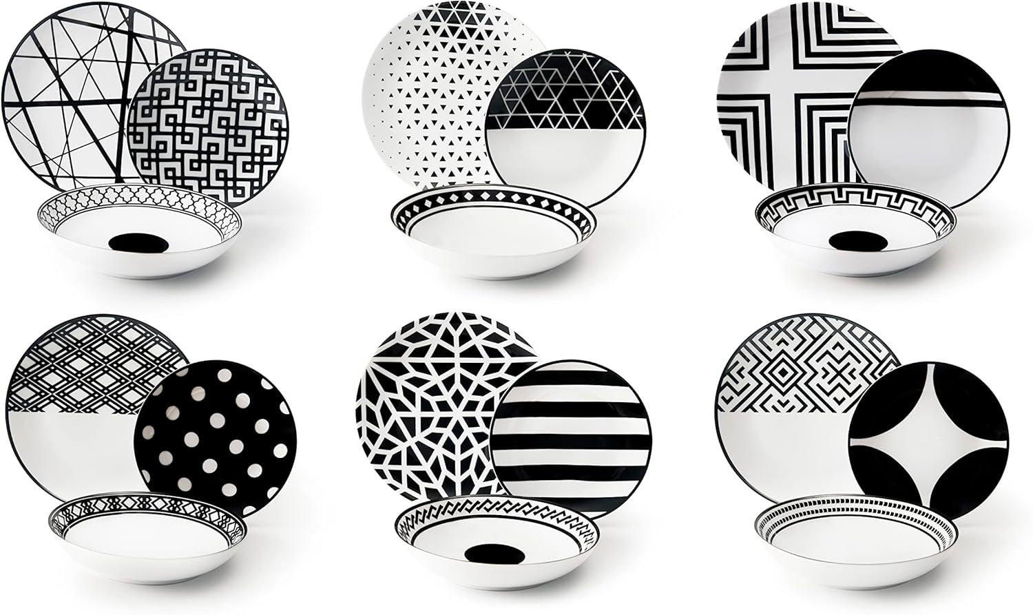 Excelsa Emily service de vaisselle, porcelaine, blanc/noir, 18 pièces