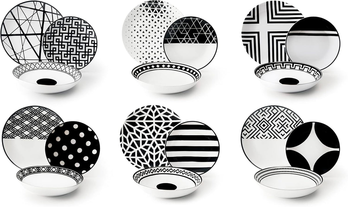 Excelsa Emily service de vaisselle, porcelaine, blanc/noir, 18 pièces