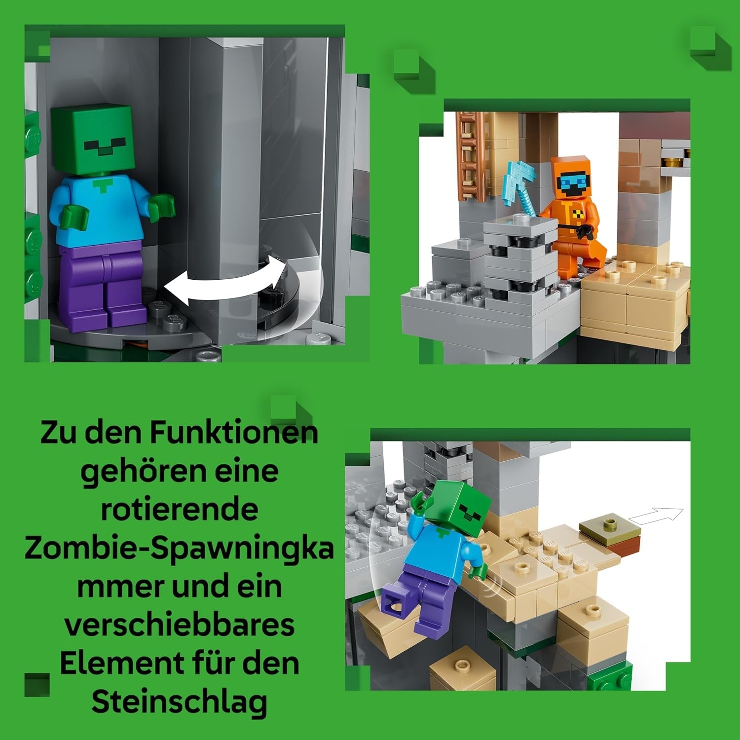LEGO Minecraft Zombieverlies - Bauspielzeug für Rollenspiele - Minecraft-Spielset für Jungen und Mädchen ab 8 Jahren mit 3 Zombies, einem Krieger und Videospielzubehör - 21587