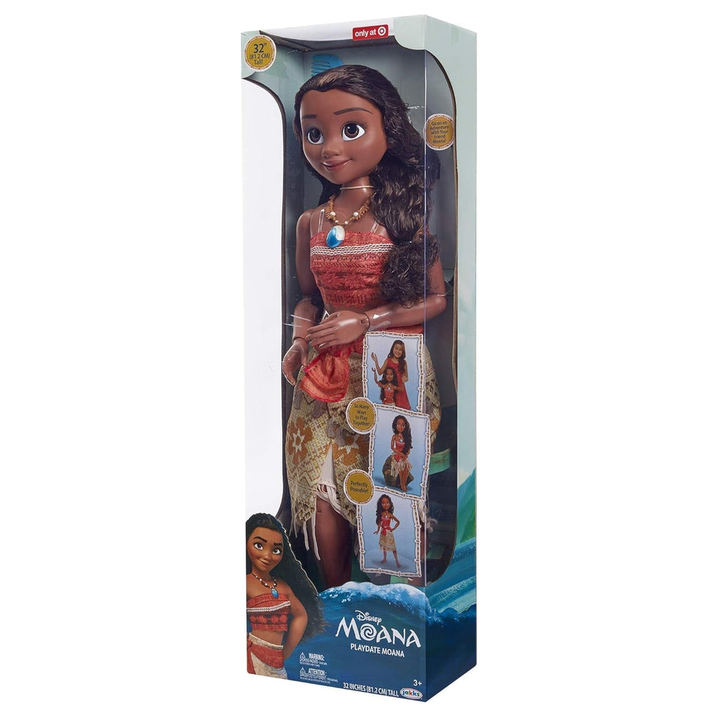 Disney Princess Moana 80 cm Poupée de jeu par Jakks Pacific Poupée mobile avec brosse pour peigner ses boucles ondulées Robe inspirée du film Collier pendentif détachable Poupées Naty Shop