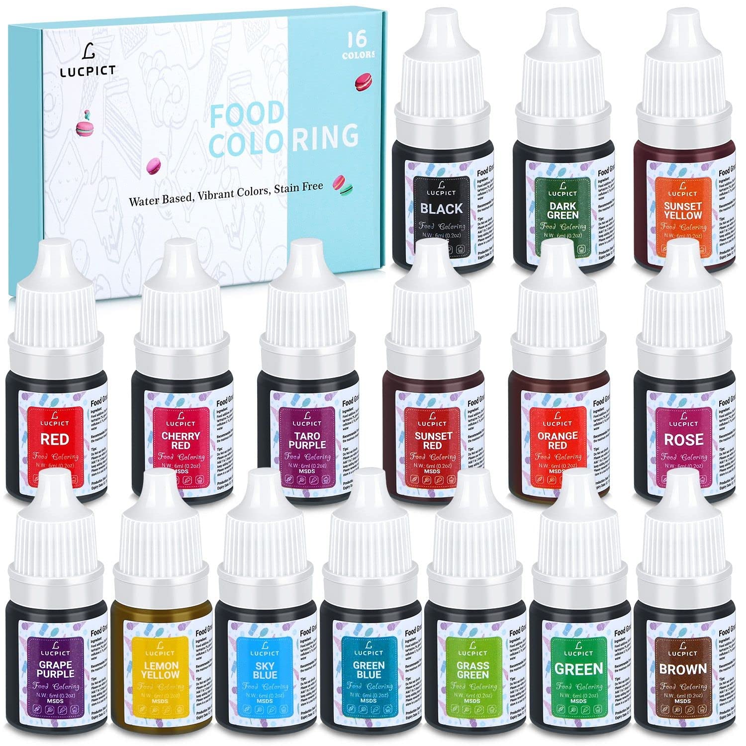 Colorant alimentar 8x10ml – Set de coloranți alimentari lichidi foarte concentrați pentru copt, prăjituri, fursecuri, glazură, macaroane, fondant – Colorant alimentar vibrant pentru săpunuri DIY, slime, meșteșuguri