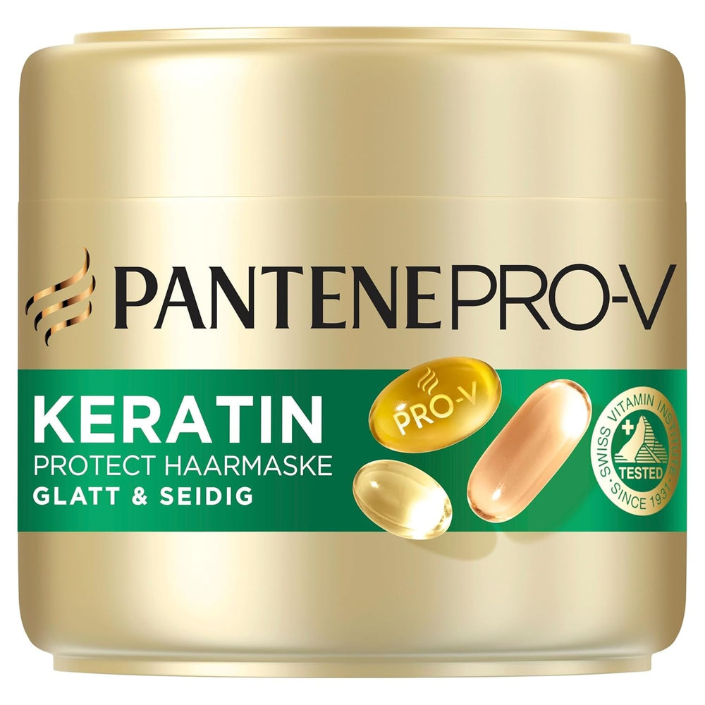 Pantene Pro-V Smooth & Silky Keratin Protect Hair Mask 500ml pentru păr creț și uscat, Până la 72 de ore de păr neted și strălucitor într-o singură aplicare, Cu formula Pro-V și Active Nutri-Plex Masca de par Naty Shop Mască de păr (300ml)