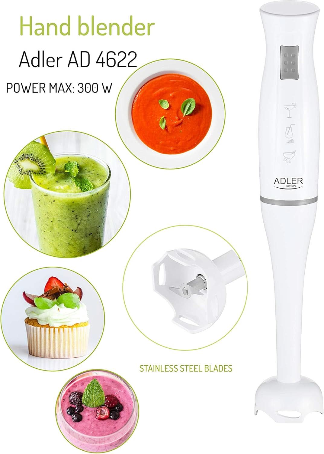 Adler AD4622 Mélangeur, plastique, blanc Cuisine Naty Shop
