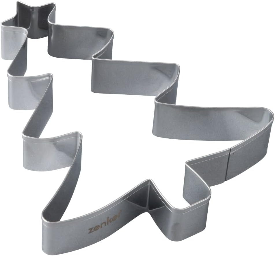 Zenker Boîte à biscuits de Noël XL – Boîte à biscuits en forme d'arbre de Noël pour des biscuits délicieux et sucrés – Boîte à biscuits 2 en 1 et cadre de cuisson en acier inoxydable argenté