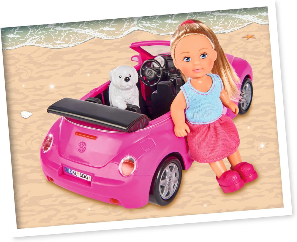 Simba 105731539 - Evi Love Beetle Evi's, Evi avec voiture, voiture : 22 cm, avec chien, poupée mannequin, 12 cm, pour enfants à partir de 3 ans