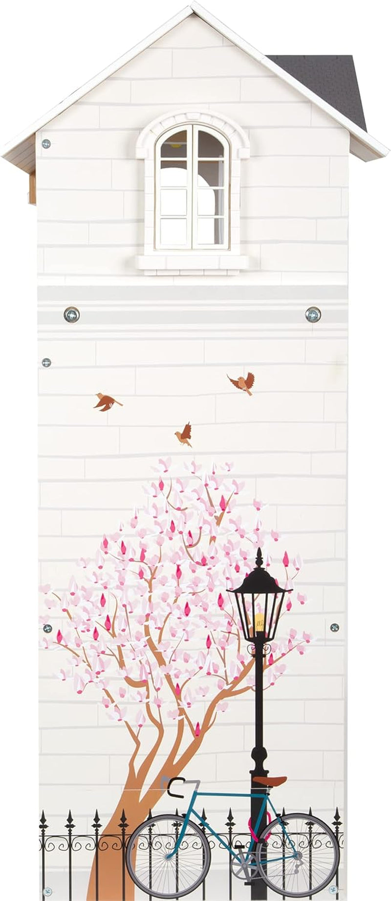 Small Foot Maison de poupée en bois à 3 étages avec façade ouverte et 12 meubles pour 3 ans et plus 11802 Blanc Gris