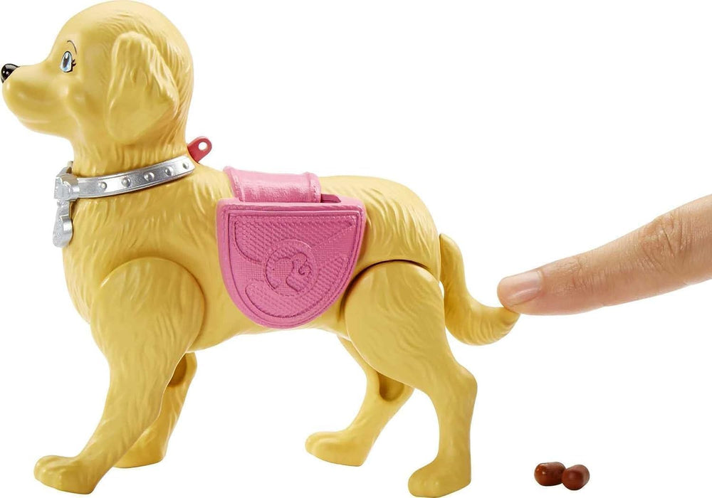 Poupée Barbie Walk and Potty, poupée blonde avec chien qui marche, cuillère à crottes, accessoires dont chien de poupée, cadeau pour enfants, jouet à partir de 3 ans, DWJ68