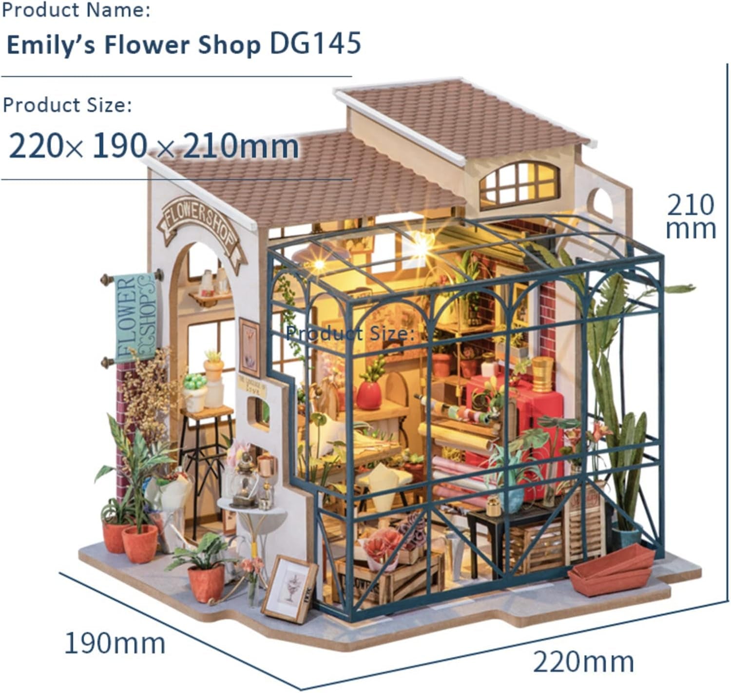 Robotime DG145 Rolife Emily's Flower Shop Miniature Doll's House Fabricat din lemn, metal, tesatura si carton, Dimensiuni: 22 X 15 X 17 Cm, Casute de papusi Naty Shop