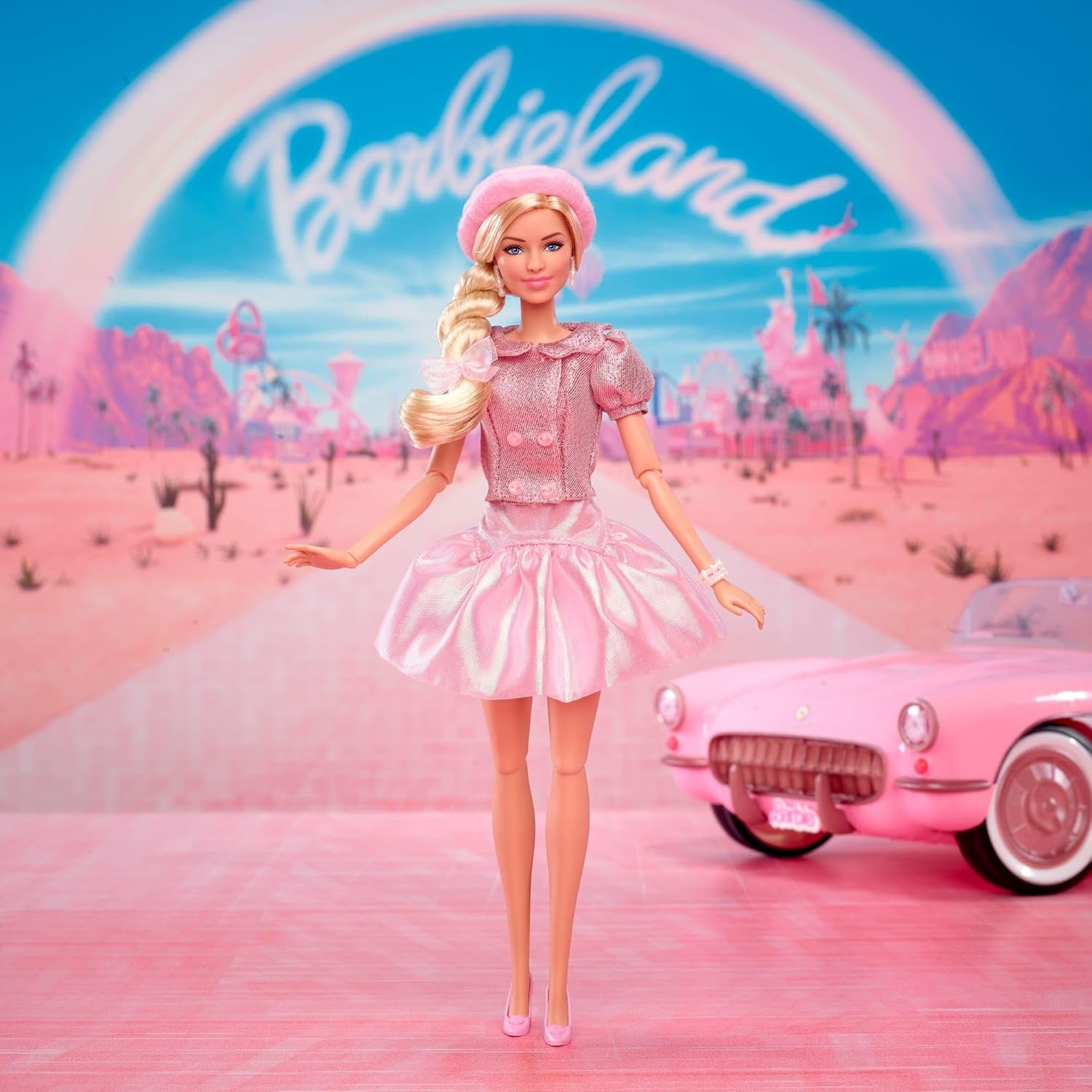 Barbie Le film basé sur le film Margot Robbie en tant que figurine de collection Barbie en chemisier rose et jupe en tulle avec coiffure stylisée et bijoux assortis JBJ53