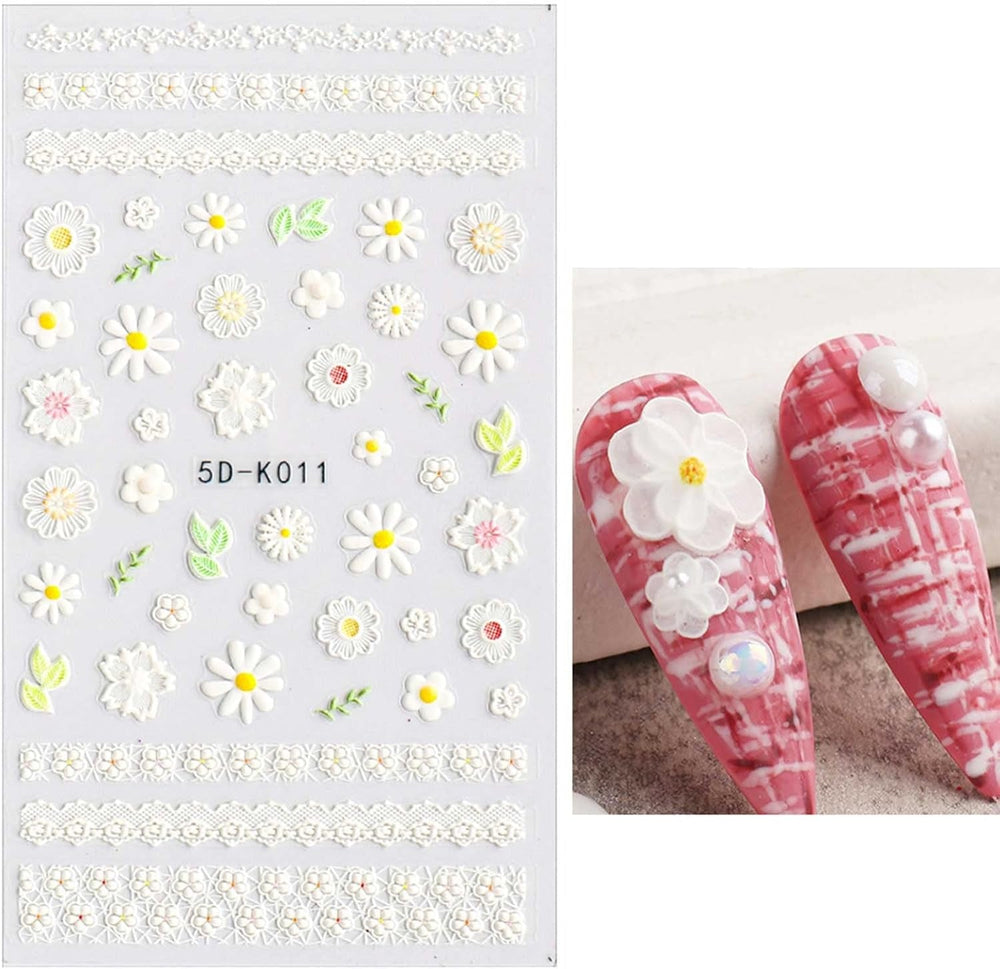 JMEOWIO 3D Nagelsticker Frühling Blumen 5 Blatt Nagelaufkleber 5D Stereoskopisch Selbstklebend Bunte Blüte Nail Art Sticker Décoration Nageldesign Zubehör