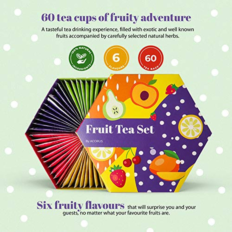 ACORUS | Service à thé aux fruits de luxe | Coffret cadeau de thés naturels en 6 saveurs | Tisanes, thés aux fruits | Assortiment de thés | Boîte à thé de 60 sachets de thé