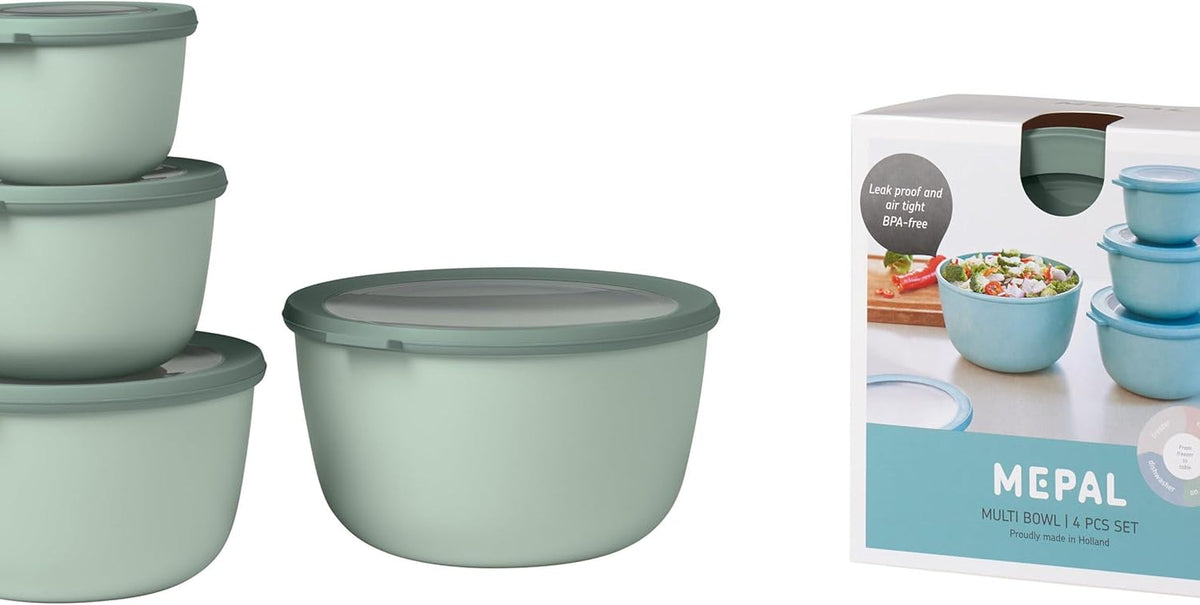 Mepal - Ensemble multi-bols Cirqula Round 4 pièces - Pots de conservation avec couvercles - Convient comme boîte de conservation, réfrigérateur, congélateur et four à micro-ondes - 500, 1000, 2000 et 3000 ml - Sauge nordique Boîtes de conservation alimentaires Naty Shop Titre par défaut